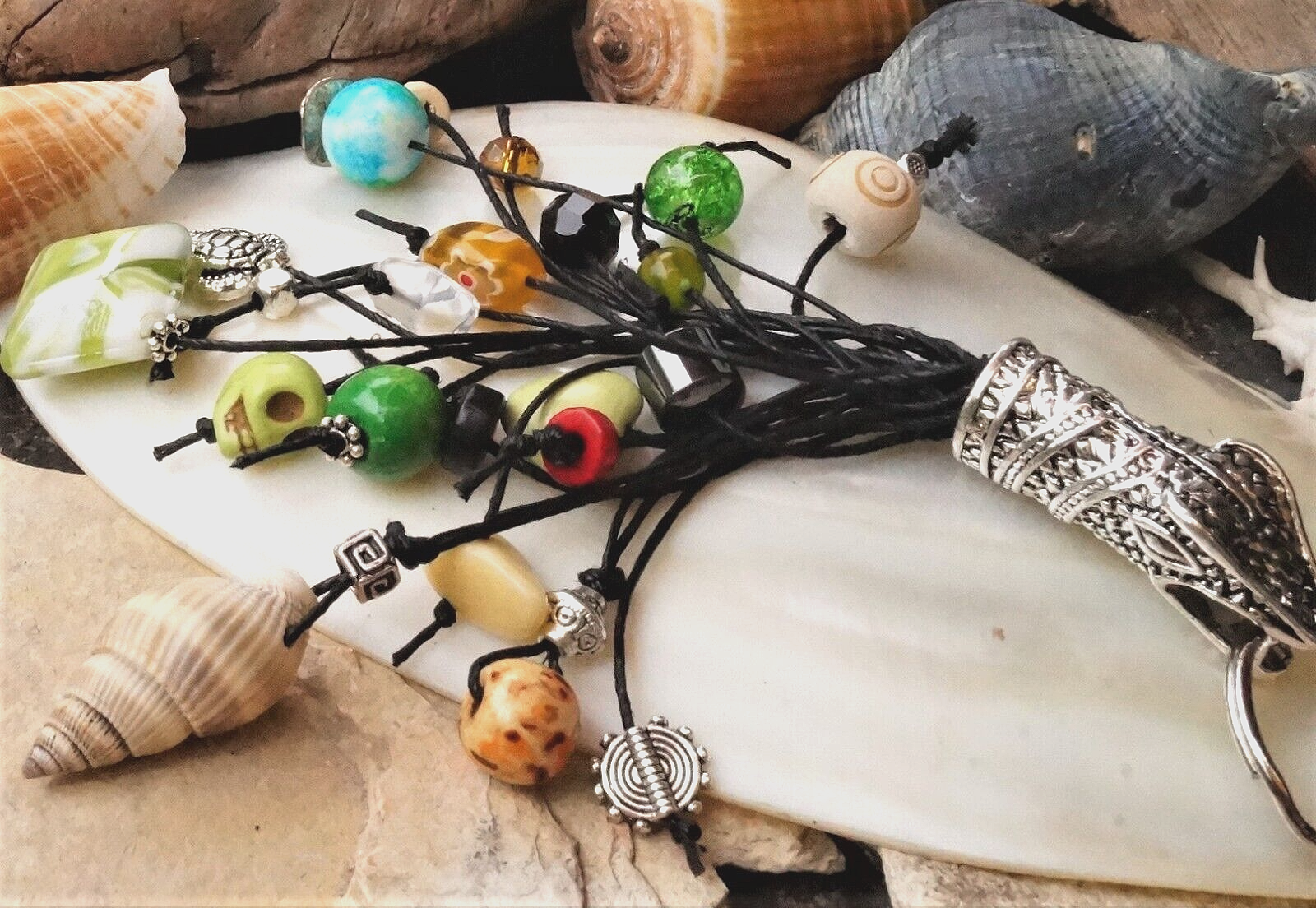 Design Schlüsselanhänger Antiksilber Schlange Kobra Steine Holz Glas Totenkopf – Bild 8