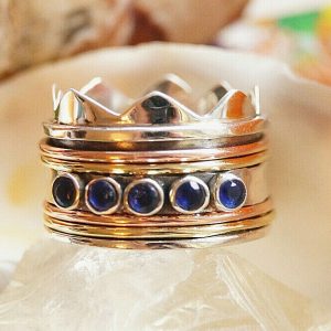 Drehring Krone 925er Silber Ring Breit 53 57 60 61 Saphir Blau Silberring Modern