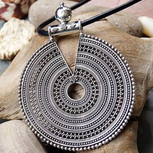 Galaktisch Groß 10 cm Silber Kettenanhänger Floral Antik Rund Amulett Verspielt