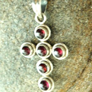 Groß Kreuz Anhänger 5,2 cm Silber Granat Handarbeit Kettenanhänger Schlicht Rot