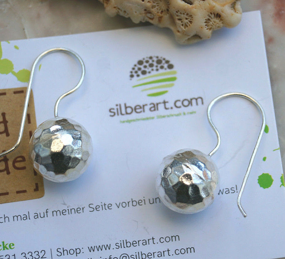 Handarbeit 980er Silber Vintage Ohrhänger Kugel Disokugel Hammerschlag Modern – Bild 4
