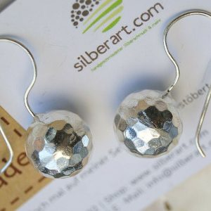 Handarbeit 980er Silber Vintage Ohrhänger Kugel Disokugel Hammerschlag Modern