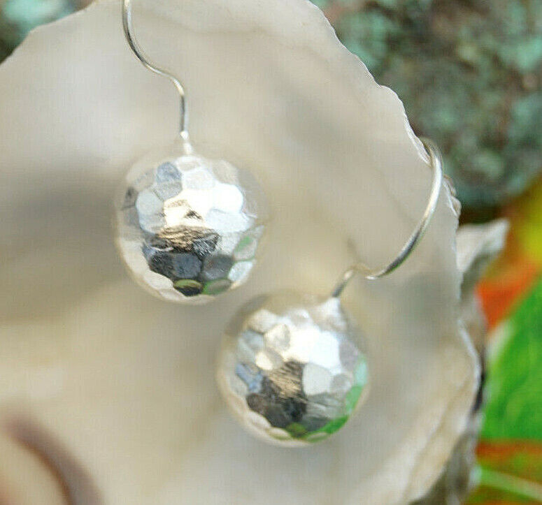 Handarbeit 980er Silber Vintage Ohrhänger Kugel Disokugel Hammerschlag Modern – Bild 6