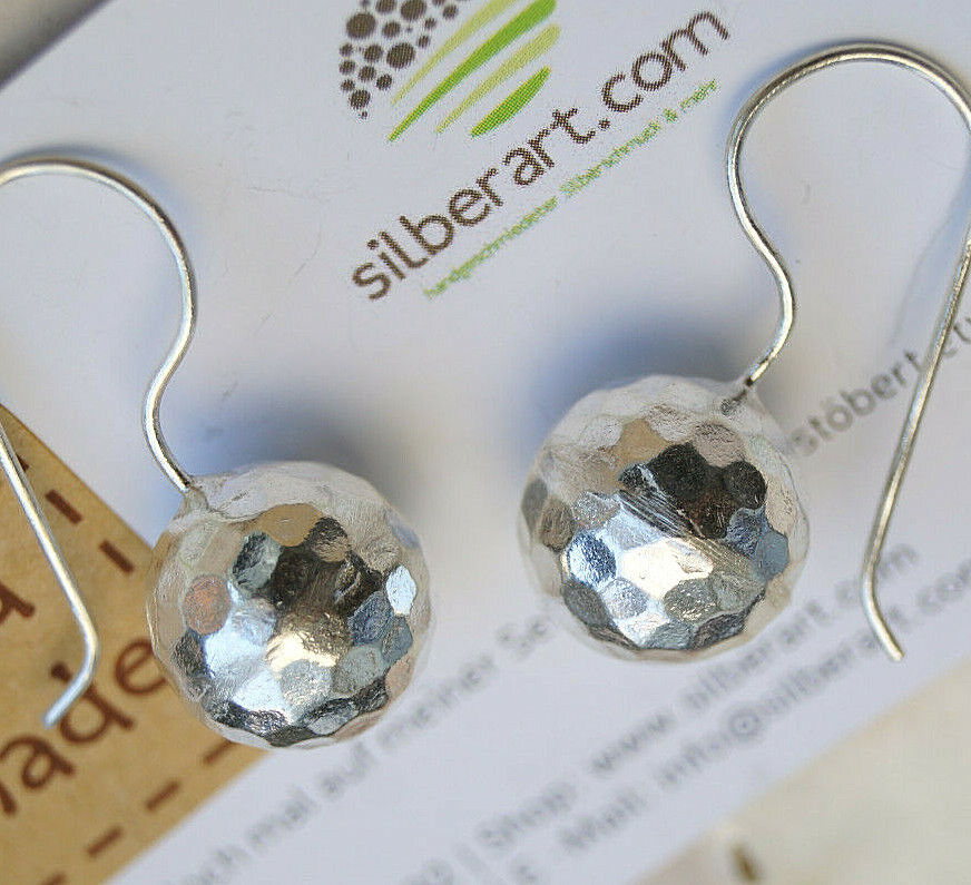 Handarbeit 980er Silber Vintage Ohrhänger Kugel Disokugel Hammerschlag Modern