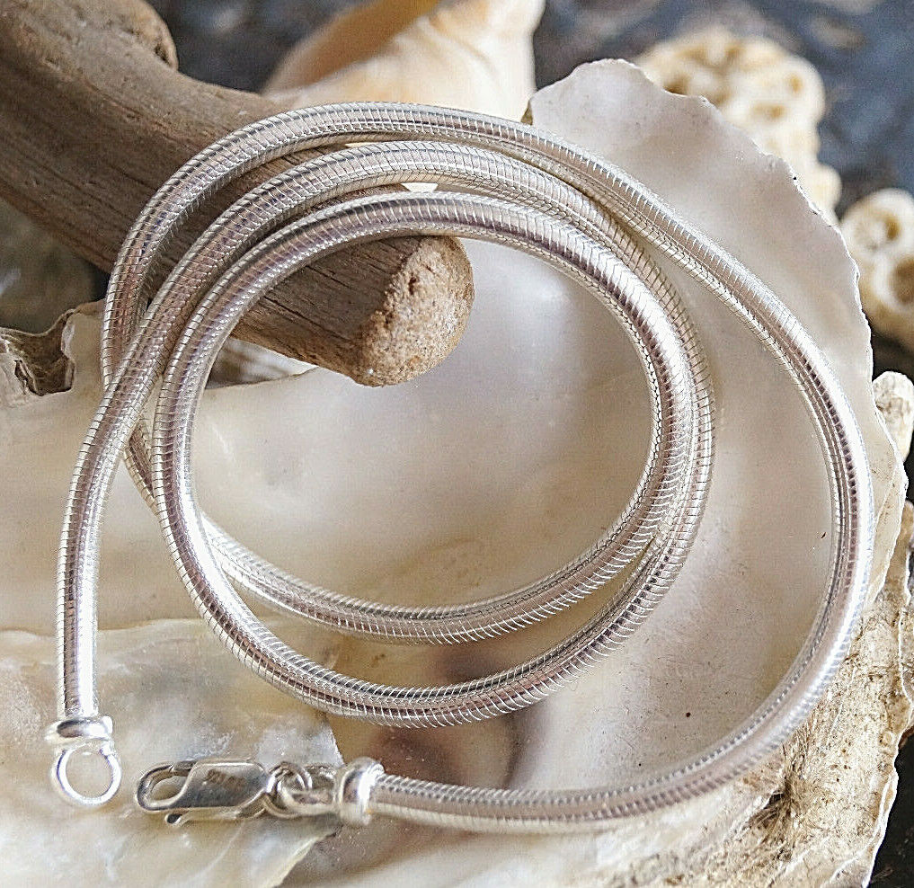 Robust Massiv Schlangenkette Rund Handarbeit 51 cm Halskette Silber Ø 3 mm Kette