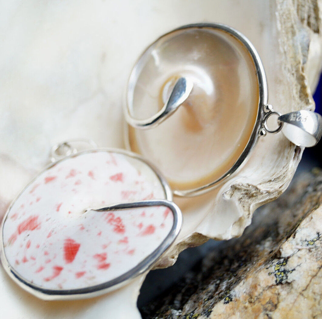 Silber Kettenanhänger 5 cm Spirale Schnecke Groß Muschel 2-Seitig Rot Weiß Gold – Bild 5