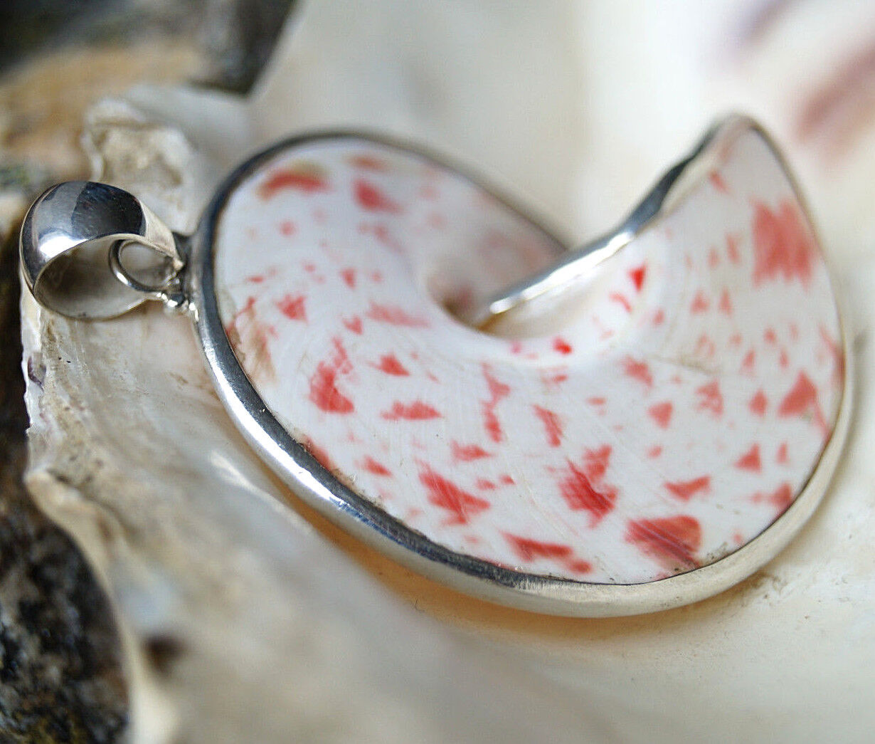 Silber Kettenanhänger 5 cm Spirale Schnecke Groß Muschel 2-Seitig Rot Weiß Gold – Bild 8