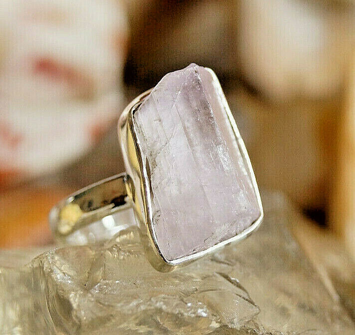 Silberring 59 Kunzit Rosa Ring Silber Rohstein Freiform Schlicht Modern Elegant – Bild 3