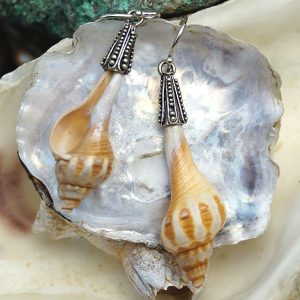 925er Silber Ohrhänger 5 cm Lang Spirale Muschel Schnecke Ohrringe Braun Beige