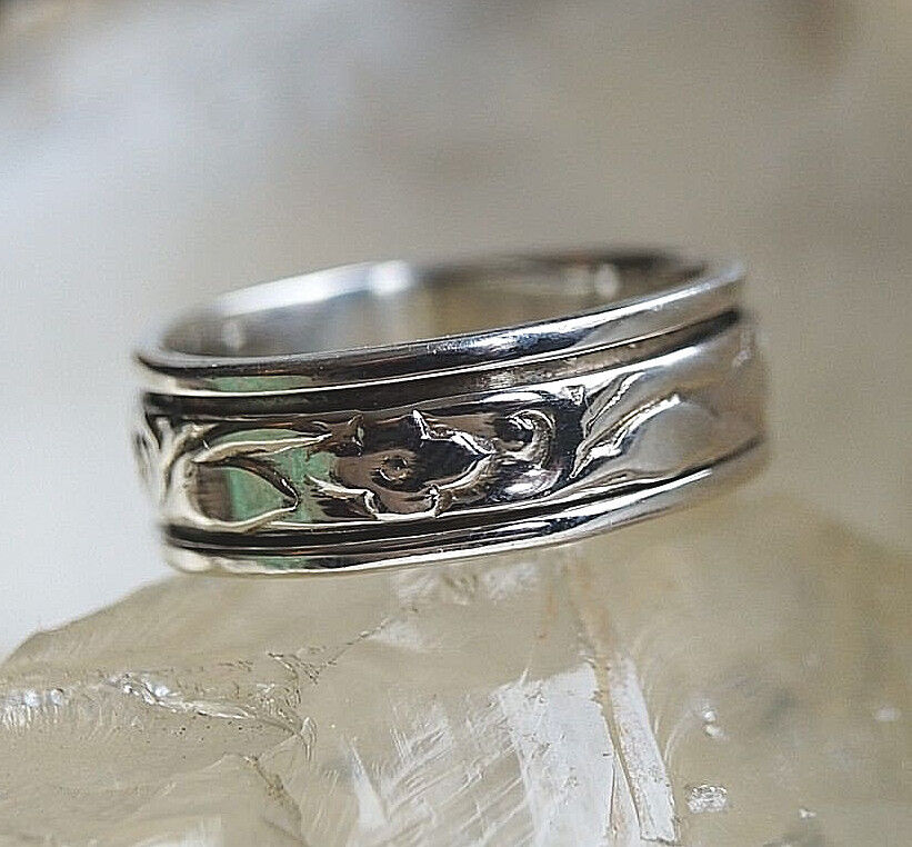 Drehring 58 61 64 65 Silberring Spinring Verspielt Muster Silber Floral Ring – Bild 3