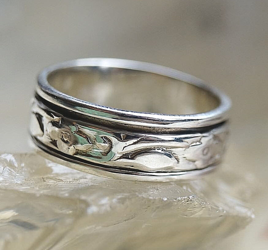 Drehring 58 61 64 65 Silberring Spinring Verspielt Muster Silber Floral Ring – Bild 4