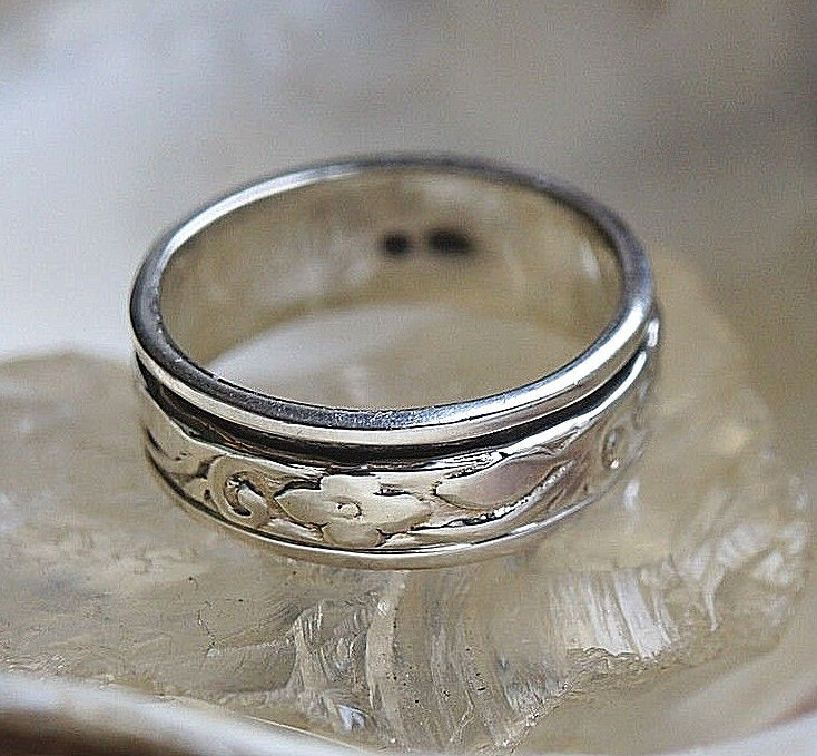 Drehring 58 61 64 65 Silberring Spinring Verspielt Muster Silber Floral Ring – Bild 5