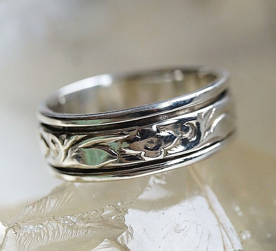 Drehring 58 61 64 65 Silberring Spinring Verspielt Muster Silber Floral Ring