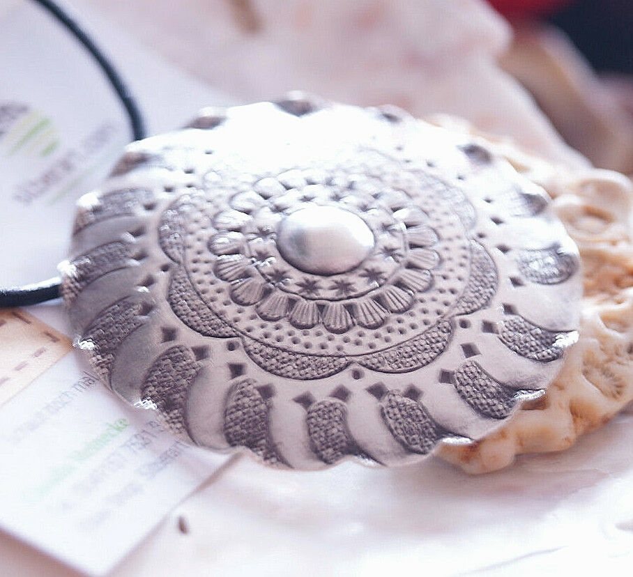 Groß Sterlingsilber Kettenanhänger Vintage Rund Ø 5,5 cm Amulett Anhänger Floral – Bild 4