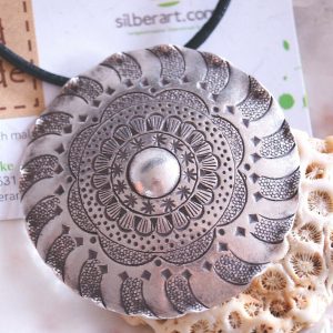 Groß Sterlingsilber Kettenanhänger Vintage Rund Ø 5,5 cm Amulett Anhänger Floral