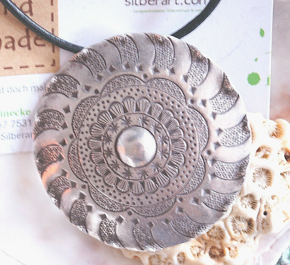 Groß Sterlingsilber Kettenanhänger Vintage Rund Ø 5,5 cm Amulett Anhänger Floral – Bild 5