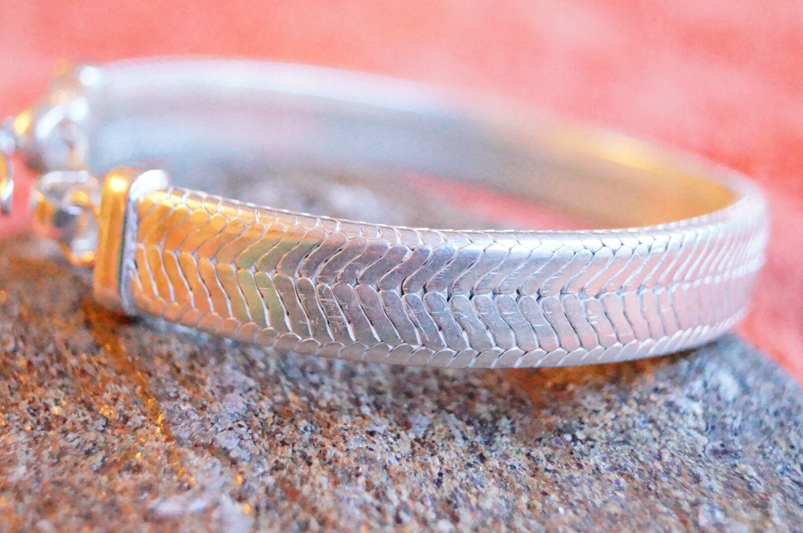 Rechteckig Massiv Armband 9,5 x 3 mm Schlangenkette 19,5 cm Silber Schlicht – Bild 4
