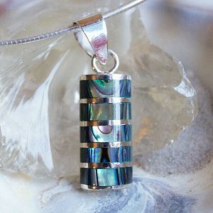 Silber Kettenanhänger Abalone Pauamuschel Bunt Seeopal Eckig Schlicht Intarsien