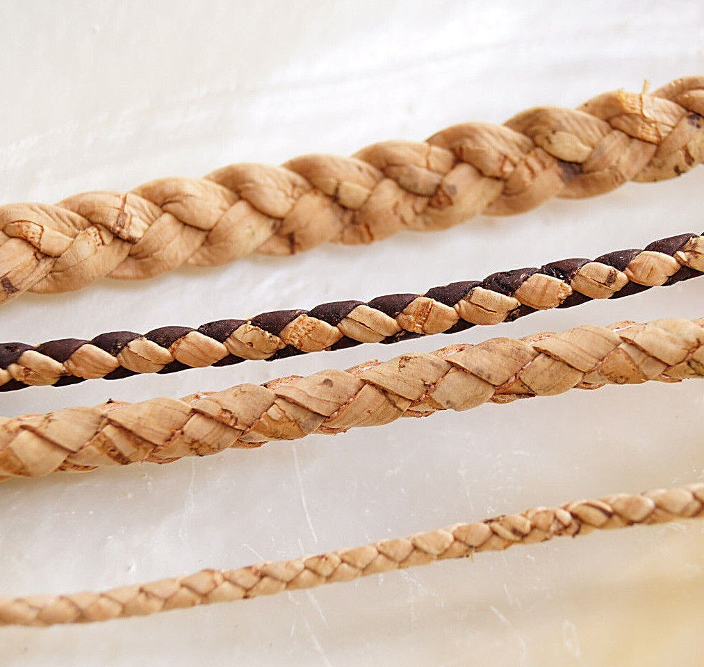 1m Öko Korkband geflochten Bolo Vegan Leder 3 / 4 / 5 mm Kork Vegan Orange Natur – Bild 4
