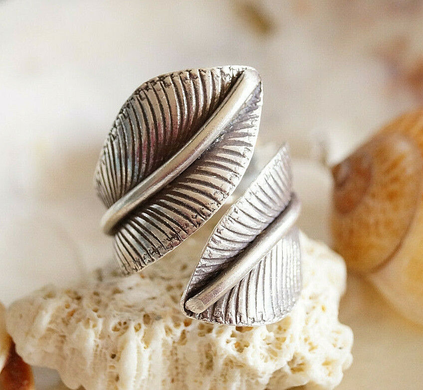 980er Siilberring Verstellbar Blatt Gewickelt 54 57 58 60 Vintage Ring Silber