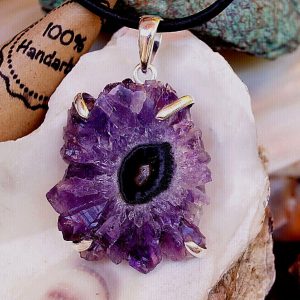 Bauhaus Design Groß Massiv 925er Silber Ketten-Anhänger Amethyst-Druse Schlicht