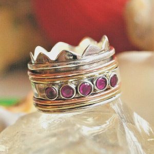 Drehring 925er Silber Ring Breit 54 55 56 Silberring Krone Rubin Rot Kronenring
