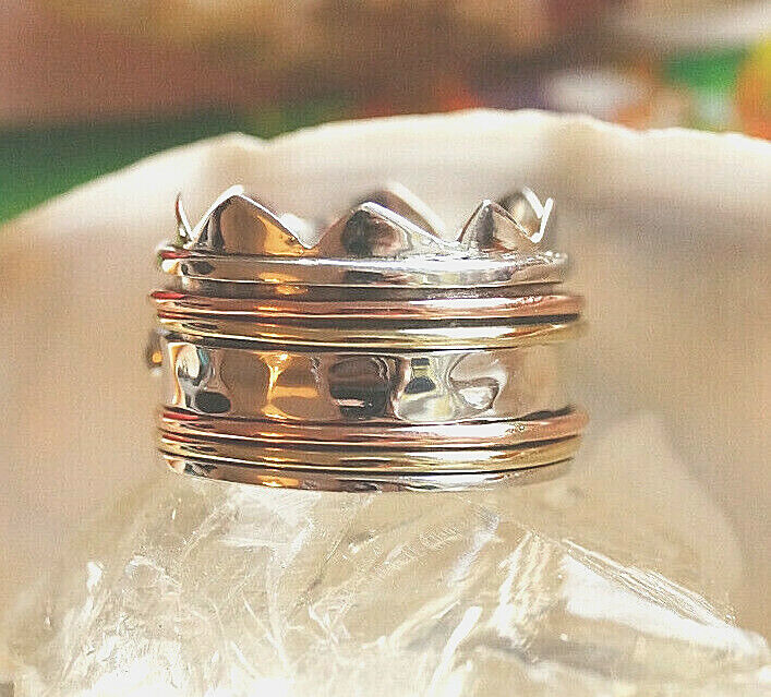 Drehring 925er Silber Ring Breit 54 55 56 Silberring Krone Rubin Rot Kronenring – Bild 5