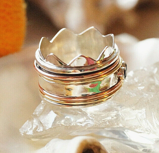 Drehring 925er Silber Ring Breit 54 55 56 Silberring Krone Rubin Rot Kronenring – Bild 8