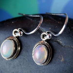 Handarbeit Ohrhänger Oval Opal Feueropal Bunt Modern Silber Verspielt Ohrringe