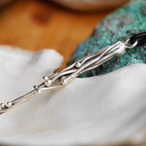 Lang 5,4 cm Silber Kettenanhänger Floral Linien Kugeln Welle Handarbeit Modern
