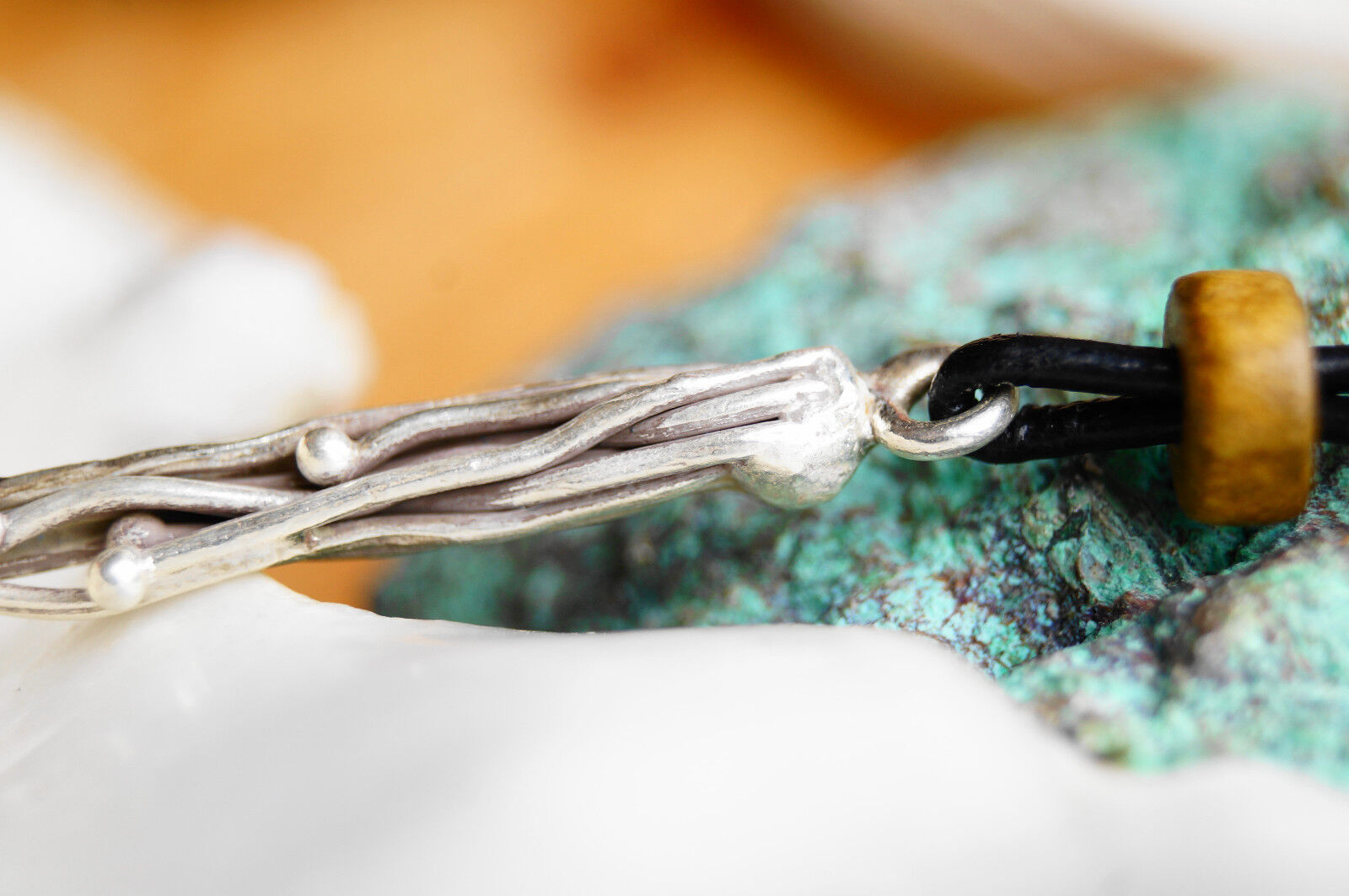 Lang 5,4 cm Silber Kettenanhänger Floral Linien Kugeln Welle Handarbeit Modern – Bild 7