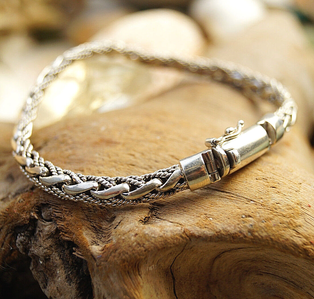 Massiv Armband 21 cm 925er Silber 7 x 3,5 mm Schlangenkette Halbrund Geflochten – Bild 3