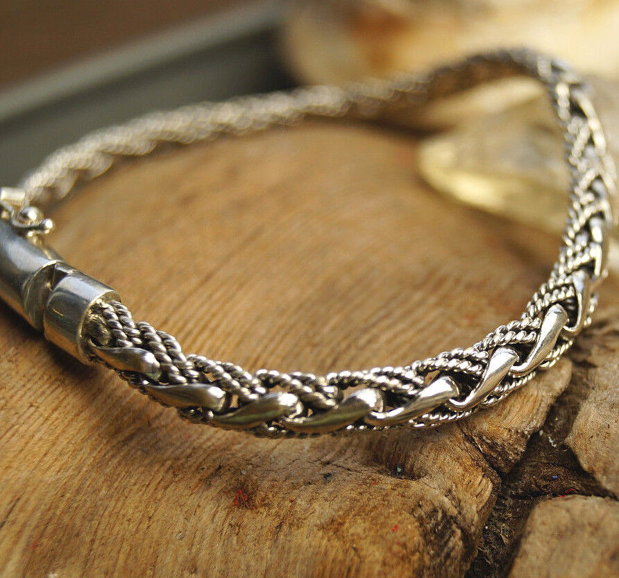 Massiv Armband 21 cm 925er Silber 7 x 3,5 mm Schlangenkette Halbrund Geflochten – Bild 5
