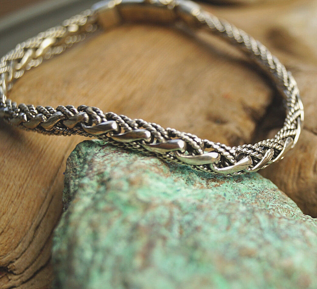 Massiv Armband 21 cm 925er Silber 7 x 3,5 mm Schlangenkette Halbrund Geflochten – Bild 8