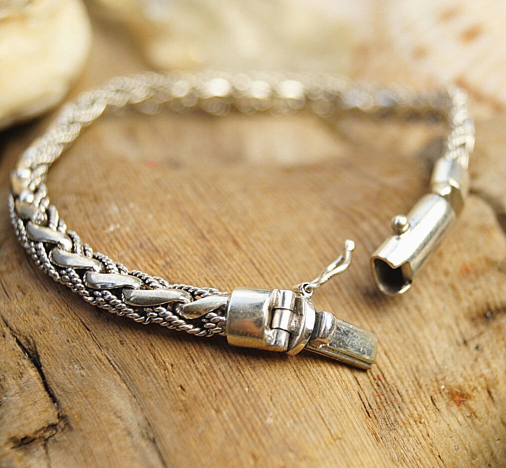 Massiv Armband 21 cm 925er Silber 7 x 3,5 mm Schlangenkette Halbrund Geflochten