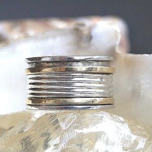 Massiv Schlicht Art Bicolor 925er Silber Ring 55 58 59 61 62 63 Drehring Messing
