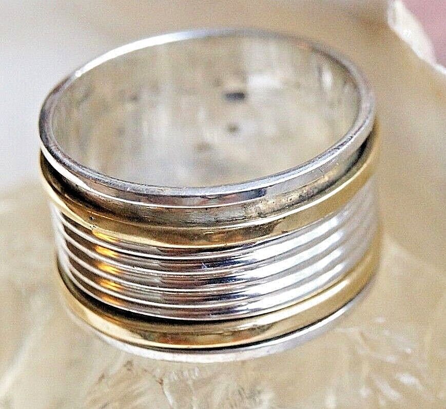 Massiv Schlicht Art Bicolor 925er Silber Ring 55 58 59 61 62 63 Drehring Messing – Bild 5