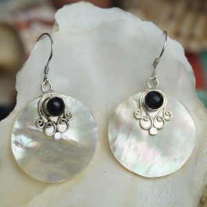 Ohrhänger Perlmutt Gold Rund Scheibe Silber Onyx Schwarz Verspielt Ohrringe Boho