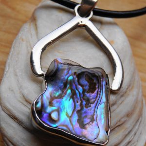 Silber Handarbeit Anhänger 7 cm Abalone Paua Muschel Natur Bunt Schimmer Seeopal