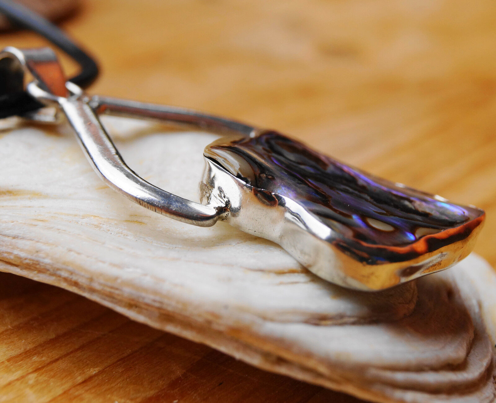 Silber Handarbeit Anhänger 7 cm Abalone Paua Muschel Natur Bunt Schimmer Seeopal – Bild 5