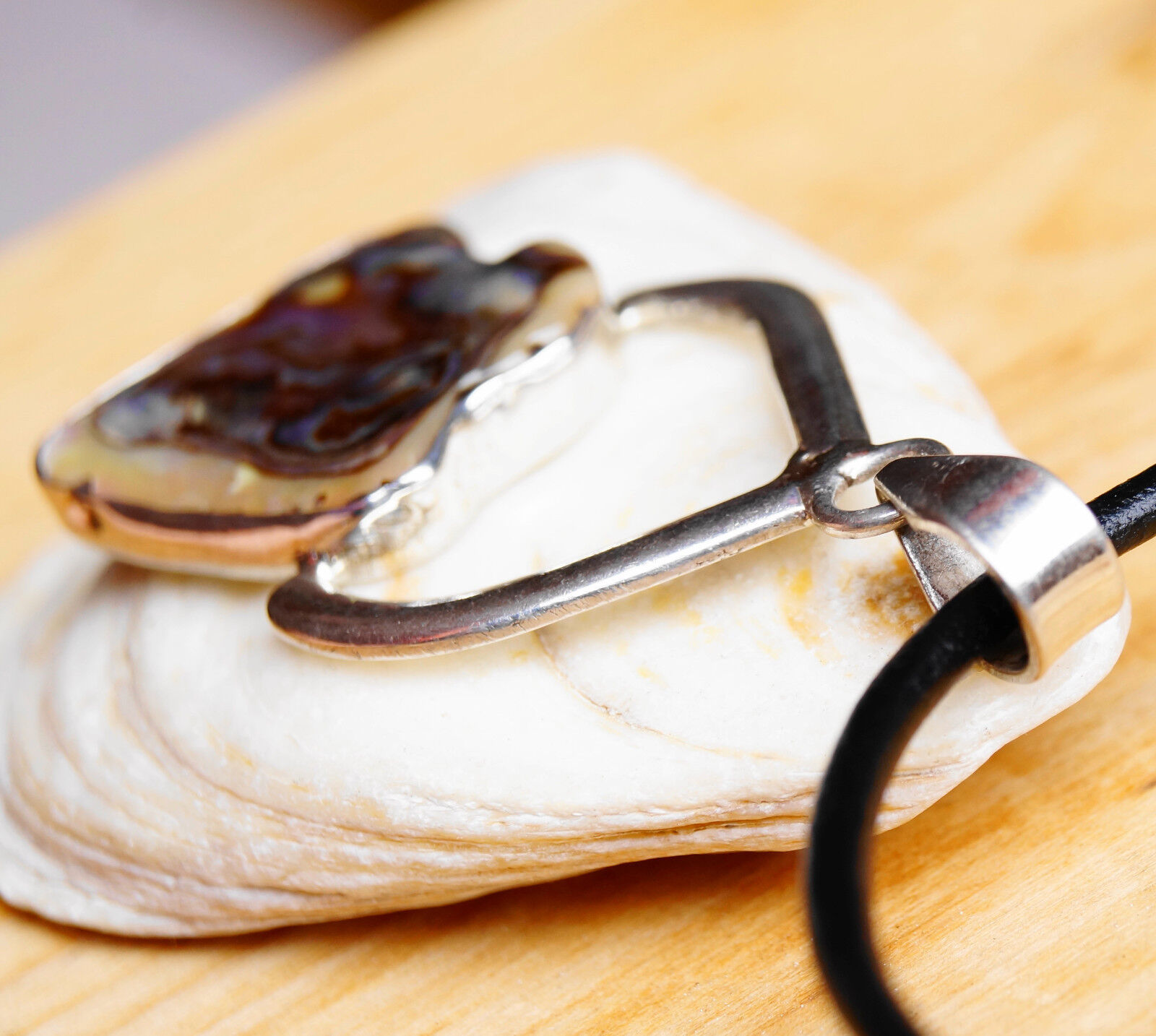 Silber Handarbeit Anhänger 7 cm Abalone Paua Muschel Natur Bunt Schimmer Seeopal – Bild 8