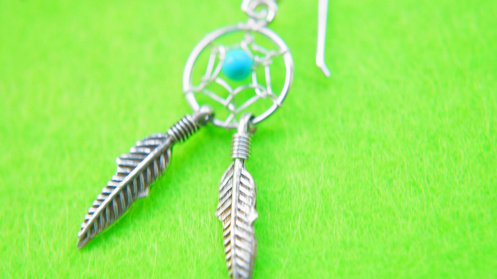 Traumfänger Ohrhänger Groß Silber 4 cm Lang Türkis Indianer Feder Ohrringe – Bild 4