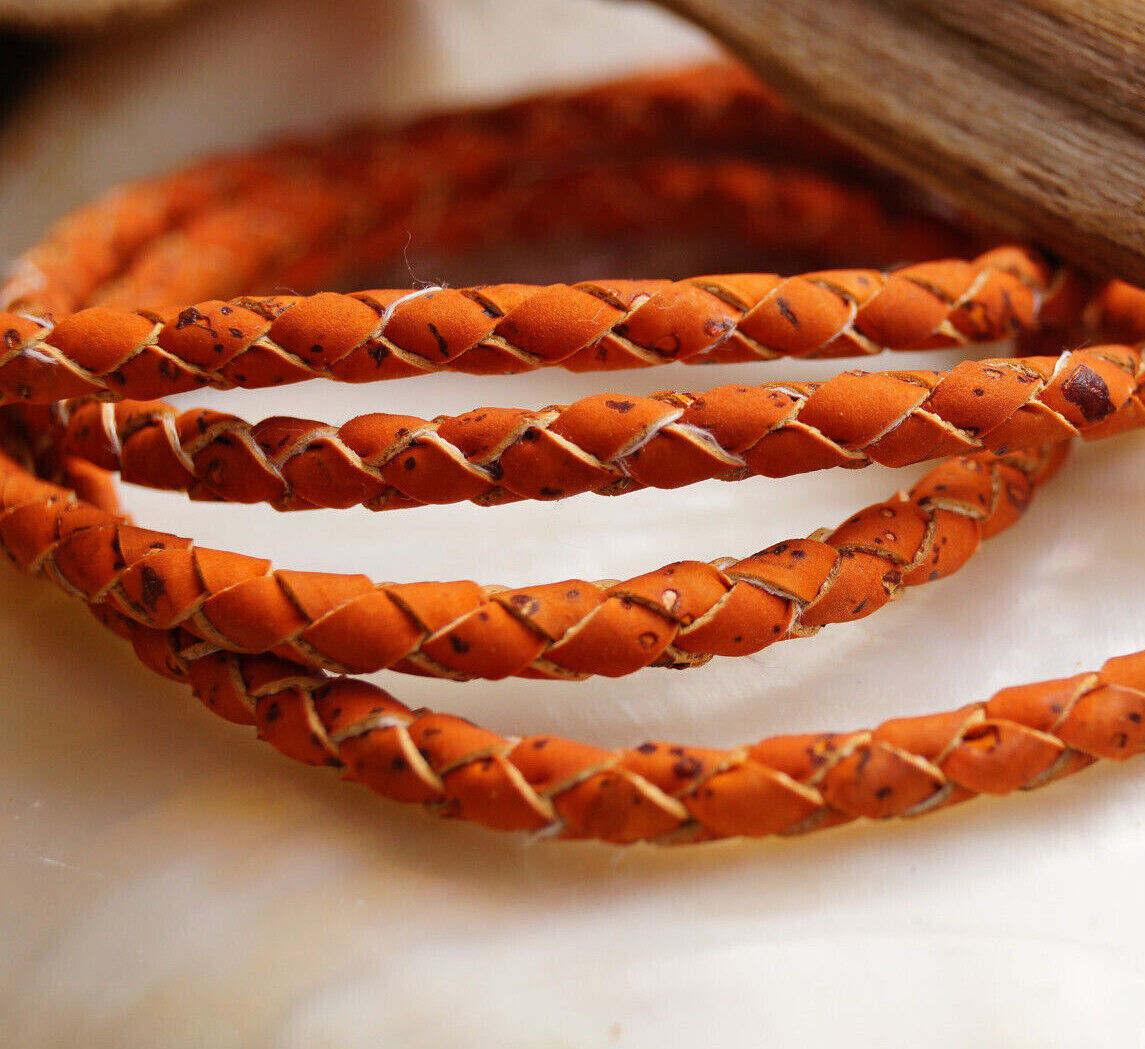 1m Öko Korkband geflochten Bolo Vegan Leder 3 / 4 / 5 mm Kork Vegan Orange Natur – Bild 7