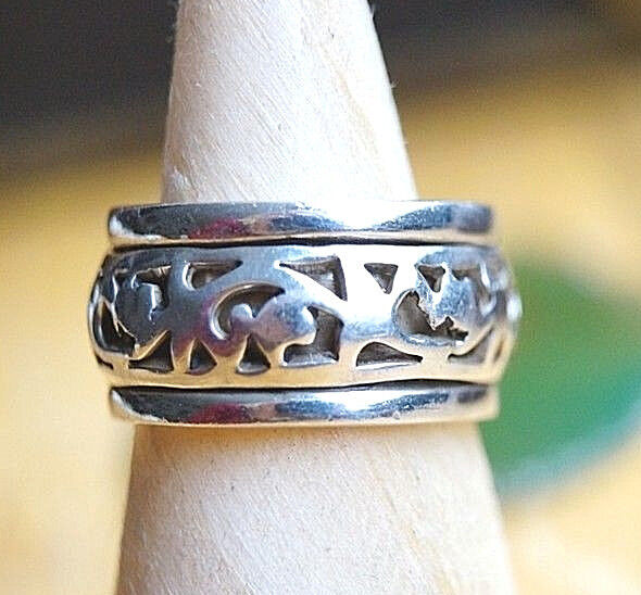 Vintage Drehring 63 64 Silber Breit Spinring Massiv Silberring Floral Verspielt – Bild 4