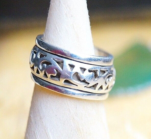 Vintage Drehring 63 64 Silber Breit Spinring Massiv Silberring Floral Verspielt – Bild 5