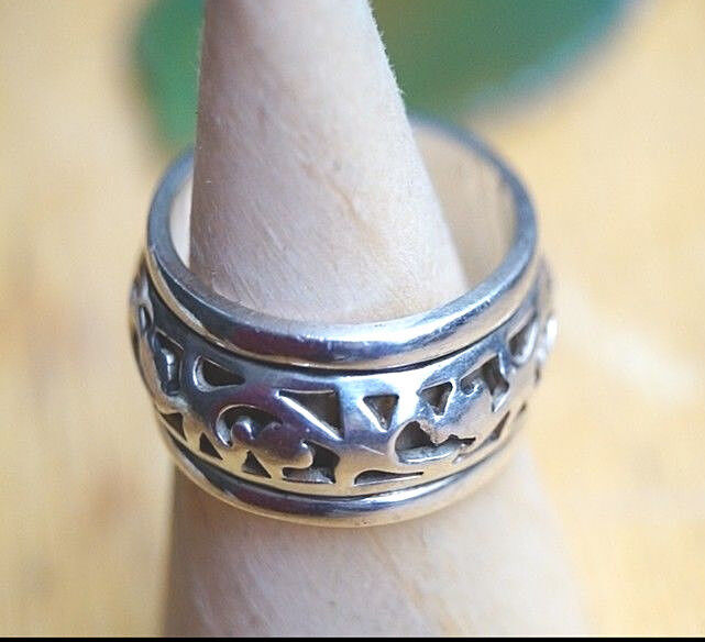 Vintage Drehring 63 64 Silber Breit Spinring Massiv Silberring Floral Verspielt – Bild 6
