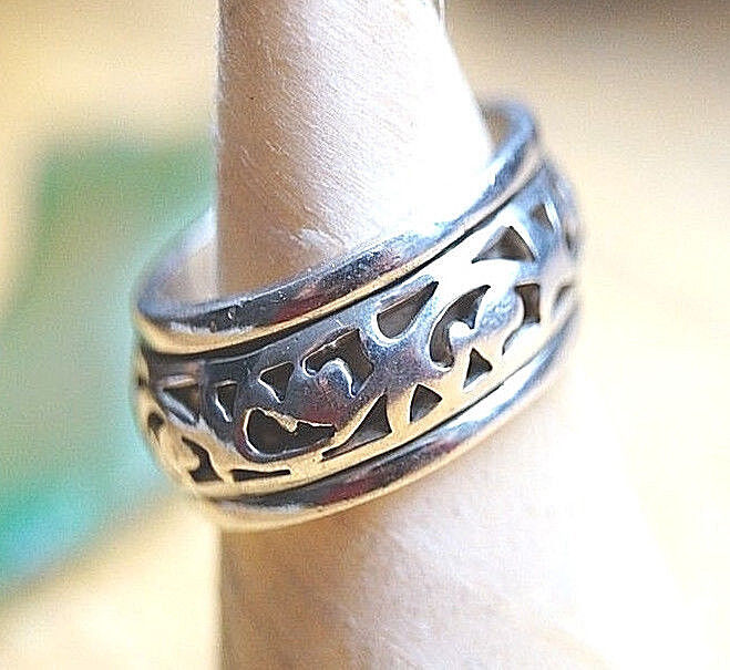 Vintage Drehring 63 64 Silber Breit Spinring Massiv Silberring Floral Verspielt
