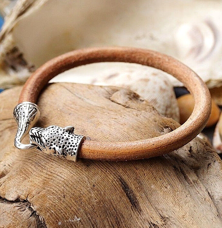 20 - 24 cm Lederarmband 7 mm Natur Büffelleder Öko Leder Armband Haken Tigerkopf – Bild 4