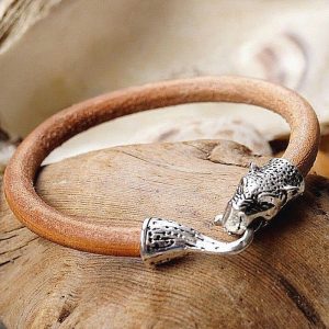 20 - 24 cm Lederarmband 7 mm Natur Büffelleder Öko Leder Armband Haken Tigerkopf