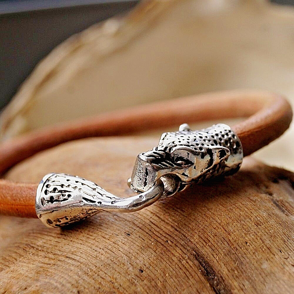 20 - 24 cm Lederarmband 7 mm Natur Büffelleder Öko Leder Armband Haken Tigerkopf – Bild 6